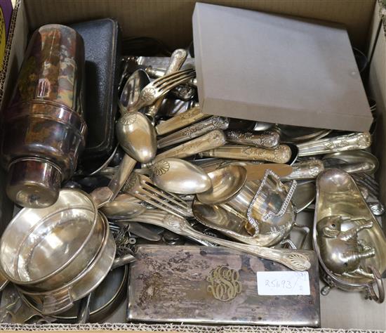 A quantity of mixed plate, cutlery and plated items